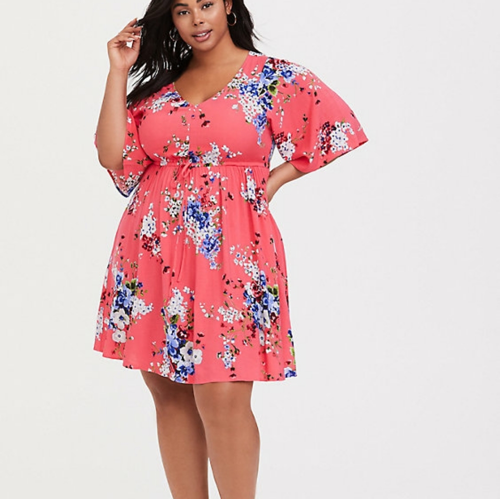 Torrid floral challis kimono skater dress 2x